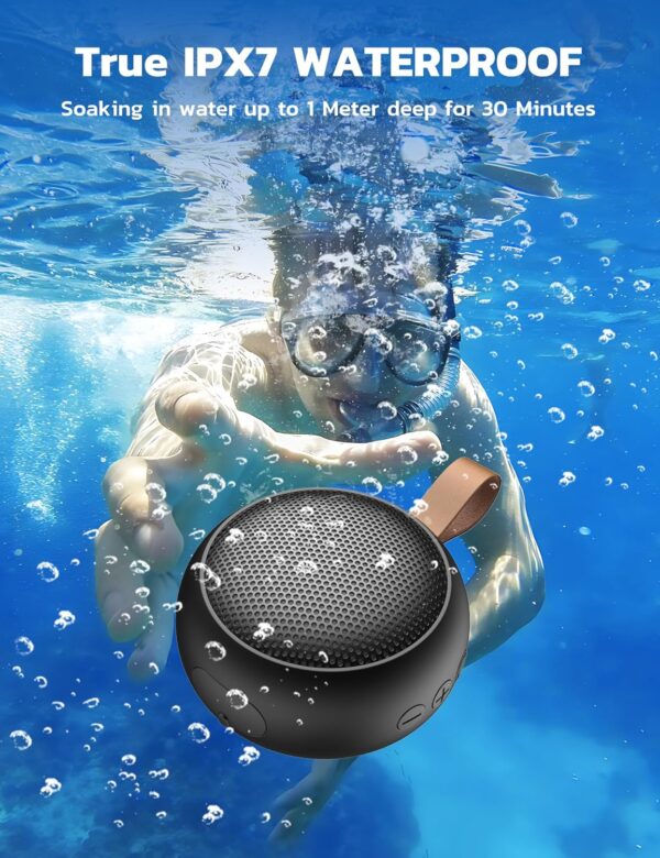 IPX7 Waterproof Shower Portable Bluetooth Speaker, Small Speaker Wireless Bluetooth with Loud Sound, Support TF Care/Built-in Mic- for Carabiner, Beach, Camping, Hiking, Pool, Great Gift(Black) - Image 2