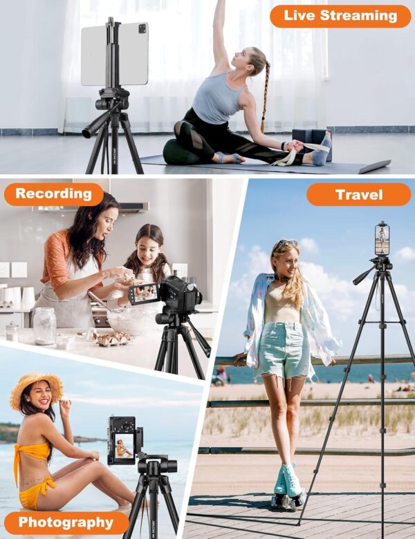 JOILCAN Phone Tripod Stand, 68" Tripod for iPad iPhone Tablet with Remote Universal Holder Carry Bag, Travel Aluminum Tripod for Video Recording Photos Vlogging Compatible with iPad Pro iPhone Camera - Image 2