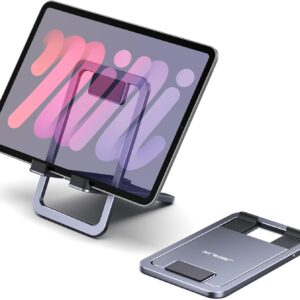 JSAUX Universal Tablet Stand, Portable Foldable Tablet Holder for Desk Compatible with iPad mini/Air, Samsung Galaxy Tab, Kindle Fire, Steam Deck, Switch 2, ROG Ally, iPhone and Other Tablets-Gray