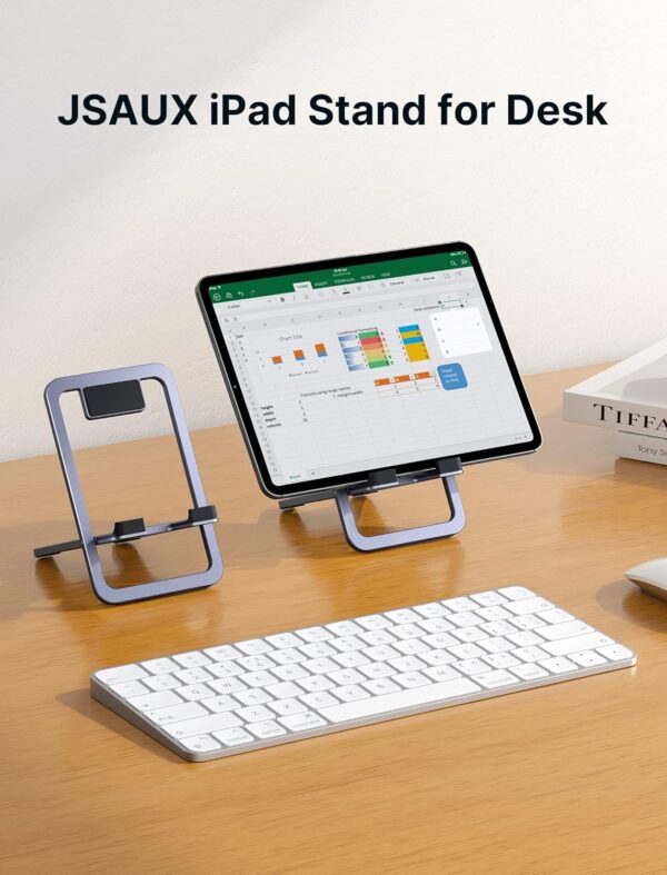 JSAUX Universal Tablet Stand, Portable Foldable Tablet Holder for Desk Compatible with iPad mini/Air, Samsung Galaxy Tab, Kindle Fire, Steam Deck, Switch 2, ROG Ally, iPhone and Other Tablets-Gray - Image 2