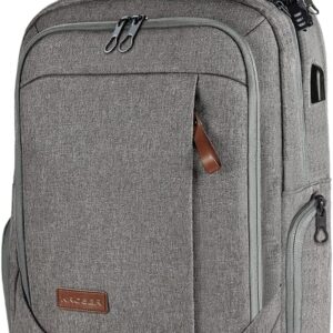 KROSER Laptop Backpack Large Computer Backpack Fits up to 17.3 Inch Laptop with USB Charging Port Water-Repellent Casual Daypack for Travel/Business/College/Women/Men-Grey