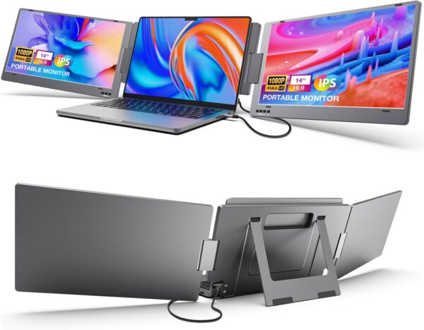 KYY Laptop Screen Extender, 14'' FHD 1080P USB-C Portable Monitor, IPS Computer Monitor, Dual Monitor for Triple Screen, for 12"-16" Laptop (Mac, Wins, Android)