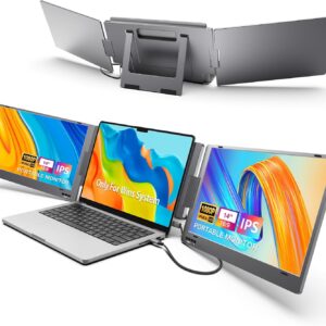 KYY Triple Laptop Screen Extender, 14" 1080P FHD IPS Dual Portable Extended Monitor, USB C Travel for 12-16'' Laptop, 210°Rotation & Kickstand, Plug and Play, X90 (Windows Only)