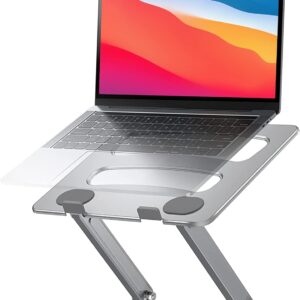 LORYERGO Laptop Stand for Desk, Adjustable & Foldable Laptop Riser for 10-17.3 Inch Laptops, Computer Stand for MacBook/Notebook, Portable Ergonomic Holder Up to 17.6lbs - Silver