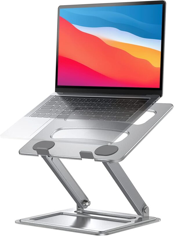 LORYERGO Laptop Stand for Desk, Adjustable & Foldable Laptop Riser for 10-17.3 Inch Laptops, Computer Stand for MacBook/Notebook, Portable Ergonomic Holder Up to 17.6lbs - Silver