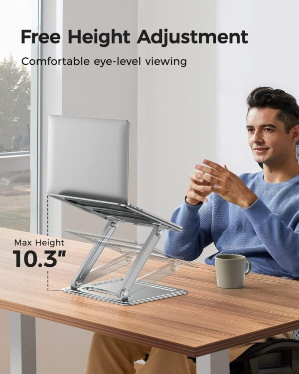 LORYERGO Laptop Stand for Desk, Adjustable & Foldable Laptop Riser for 10-17.3 Inch Laptops, Computer Stand for MacBook/Notebook, Portable Ergonomic Holder Up to 17.6lbs - Silver - Image 2