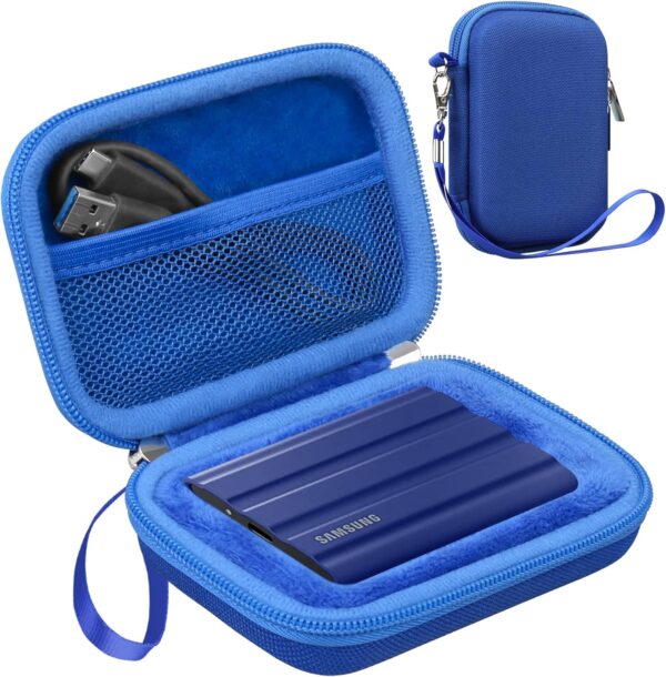 Lacdo Hard Carrying Case for Samsung T7 Shield/Samsung T7 / Touch Portable Solid State Drives 500GB 1TB 2TB 4TB USB 3.2 External SSD Hard EVA Shockproof Storage Travel Bag, Blue