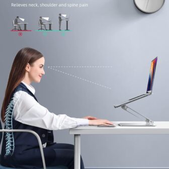 Lamicall Adjustable Laptop Stand, Portable Laptop Riser, Aluminum Laptop Stand for Desk Foldable, Ergonomic Computer Notebook Stand Holder for MacBook Air Pro, Dell XPS, HP (10-17.3'') - Silver - Image 2