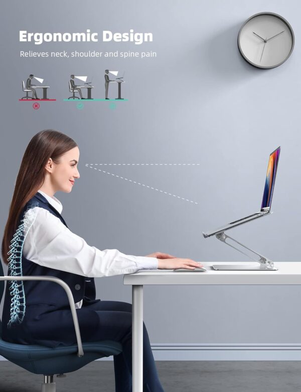 Lamicall Adjustable Laptop Stand, Portable Laptop Riser, Aluminum Laptop Stand for Desk Foldable, Ergonomic Computer Notebook Stand Holder for MacBook Air Pro, Dell XPS, HP (10-17.3'') - Silver - Image 2