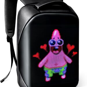 Laptop Backpack with LED Display, DIY Fashion Backpack, Waterproof Shoulder Travel Backpack, Gift for Men Women Fits 15.6 Inch Laptop (Black)