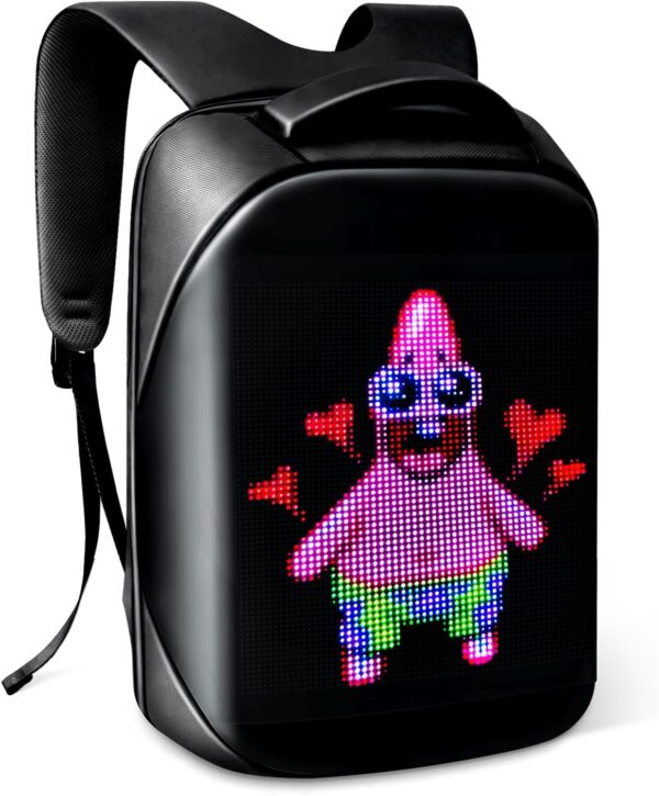 Laptop Backpack with LED Display, DIY Fashion Backpack, Waterproof Shoulder Travel Backpack, Gift for Men Women Fits 15.6 Inch Laptop (Black)