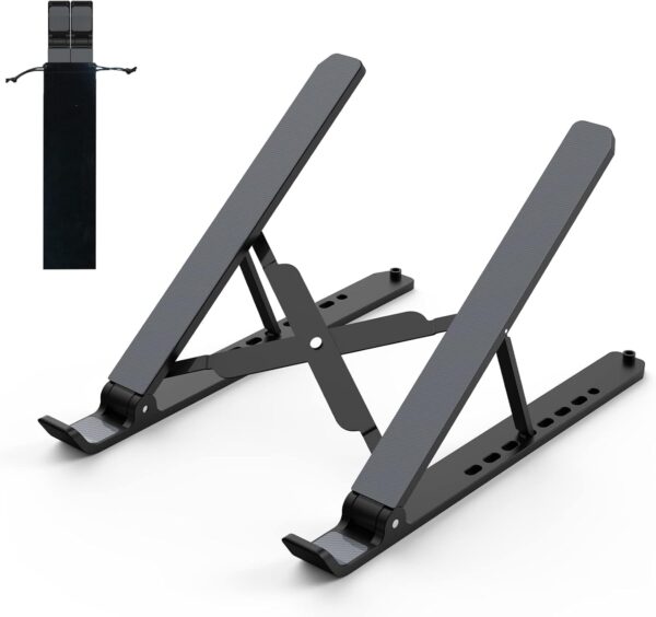 Laptop Stand for Desk, Adjustable Laptop Riser ABS+Silicone Foldable Portable Notebook Holder, Ventilated Cooling Notebook Mount Computer Stand for 10-15.6” Laptops,Tablets-Black