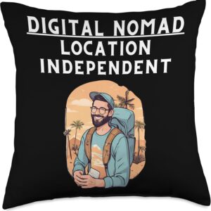Location Independent-Digital Nomad Throw Pillow, 18x18, Multicolor