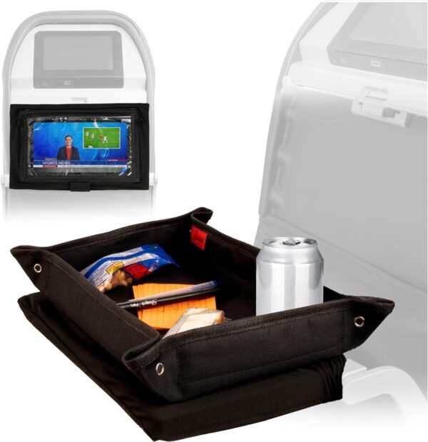 Lusso Gear Kids Airplane Tray Table Cover with Pockets - Sanitary Surface and Organizer for Plane Travel - Airplane Travel Essentials - Tablet Holder - Flight Must-Haves and Flying Essentials (Black)