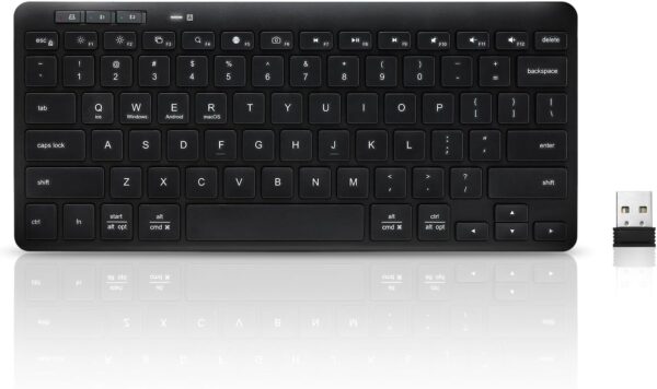 Multi-Device Wireless Bluetooth Keyboard Compact Slim Wireless Keyboards Compatible with Windows, Mac, Android, iPad, Easy-Switch up to 3 Devices, Dual-Mode (2 x Bluetooth + USB 2.4G) (Black)