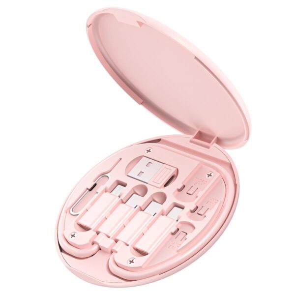Multi USB Charging Adapter Cable Kit, USB C to iOS Device Adapter Box, Conversion Set A & Type C to Male Micro/Type C/iOS Device, Data Transfer, Card Storage, Tray Eject Pin, Phone Holder (Pink) - Image 2