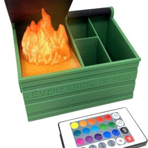 MunnyGrubbers - Dumpster Fire Desk Organizer Caddy - Includes Removable Fake LED Flame & Remote - Cute Desk Decor, Gag Gifts, Funny Gifts for Coworker, Employee Appreciation - (DFPH-Green)