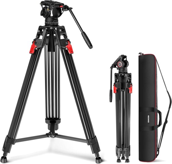 NEEWER 76" Video Camera Tripod with Fluid Head, One Step Quick Release Portable Tripod, Aluminum Heavy Duty Tripod Stand, Dual Mode QR Plate for DSLR Cameras Camcorders, Max Load 17.6lb, LL27