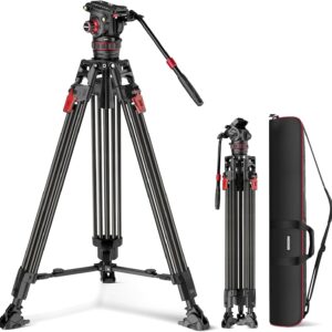 NEEWER 78" Video Camera Tripod Carbon Fiber with Damping Adjustable Fluid Head, One Step Quick Release with QR Plate & Handle, Heavy Duty Tripod Stand for DSLR Cameras Camcorders, Max Load 22lb, LL37