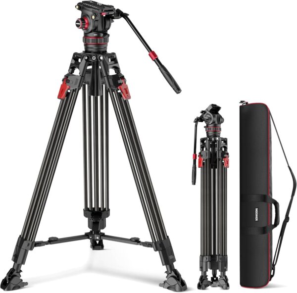 NEEWER 78" Video Camera Tripod Carbon Fiber with Damping Adjustable Fluid Head, One Step Quick Release with QR Plate & Handle, Heavy Duty Tripod Stand for DSLR Cameras Camcorders, Max Load 22lb, LL37