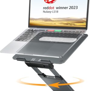 Nulaxy Telescopic 360 Rotating Laptop Stand for Desk Adjustable Height Swivel Pull Out Design Ergonomic Laptop Riser Standing Desk Converter Fits All 10-17" Laptops Computer MacBook, Gray