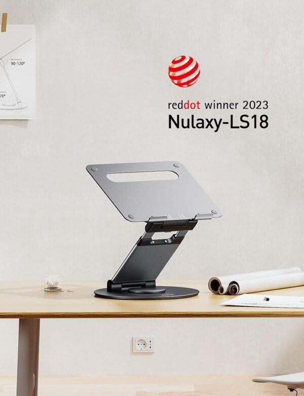 Nulaxy Telescopic 360 Rotating Laptop Stand for Desk Adjustable Height Swivel Pull Out Design Ergonomic Laptop Riser Standing Desk Converter Fits All 10-17" Laptops Computer MacBook, Gray - Image 2