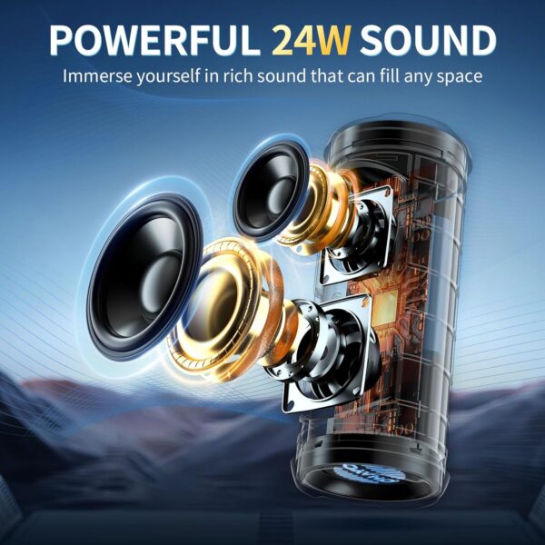 OHAYO Portable Bluetooth Speaker - IPX7 Waterproof, Wireless Stereo Pairing, 25-Hour Playtime, 24W Loud Sound, Bluetooth 5.3, Bass Boost, LED Lights, for Home/Shower/Outdoor/Beach/Travel, Gift Ideas - Image 2