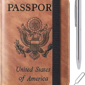 Passport Holder Cover Wallet Travel Essentials Leather Rfid Blocking Case Vacation Luggage Must Haves Travel Accessories for Men Women (116#Brown)