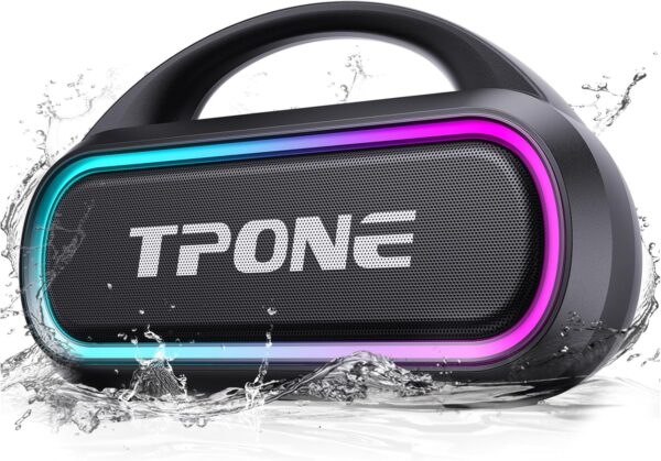 Portable Bluetooth Speaker, 30W Peak, 12H Playtime, IPX5 Waterproof with Light, TWS Pairing, Wireless Speaker for Home/Party/Outdoor/Beach, Birthday Gift (Black)