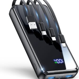 Portable Charger, 42800mAh Power Bank Built-in Cable, 22.5W PD USB C In & Out Fast Charging, External Battery Pack with 6 Output & 2 Input, Travel Phone Charger for iPhone 16/15/14/13/12, Android