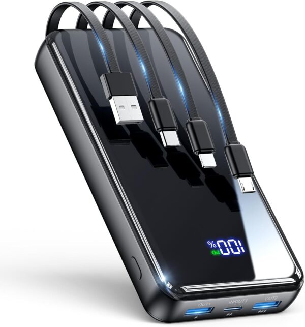 Portable Charger, 42800mAh Power Bank Built-in Cable, 22.5W PD USB C In & Out Fast Charging, External Battery Pack with 6 Output & 2 Input, Travel Phone Charger for iPhone 16/15/14/13/12, Android