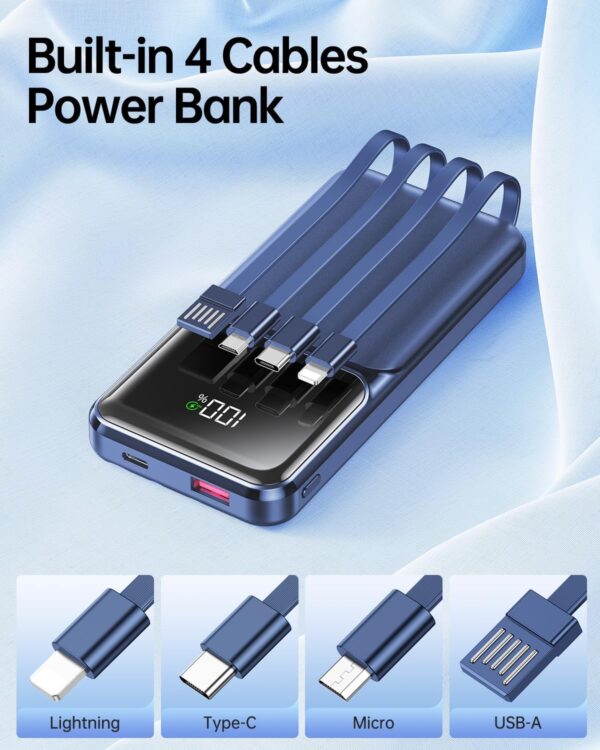 Portable Charger with Built in Cable - 20000mAh Fast Charging Slim 22.5W Power Bank USB C LED Display Battery Pack 5 Outputs & 3 Inputs for Travel Essentials iPhone Samsung Android Phones Tablets etc - Image 2