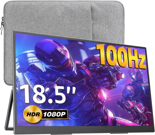 Portable Monitor 18.5 inch 1080P FHD 100Hz 125% sRGB HDMI USB-C Large Portable Monitor for Laptop MacBook Xbox PS4/5, Travel Monitor with Kickstand, VESA Compatible