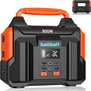 Portable Power Station 300W 257wh Lithium Battery Bailibatt Small Portable Generator for Home Use Camping Travel Emergency Hunting Outdoor, Large Power Bank with AC Outlet for Laptop