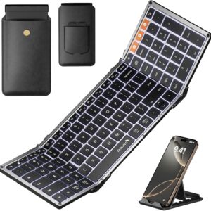 ProtoArc Backlit Foldable Keyboard, XK01 Plus Folding Portable Bluetooth Keyboard for Travel, True Full Size External Wireless Keyboards with Backlight for iPad Tablet Smartphone Laptop PC
