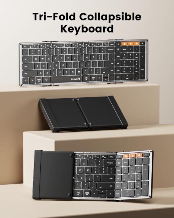 ProtoArc Backlit Foldable Keyboard, XK01 Plus Folding Portable Bluetooth Keyboard for Travel, True Full Size External Wireless Keyboards with Backlight for iPad Tablet Smartphone Laptop PC - Image 2