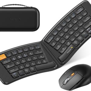 ProtoArc Ergonomic Foldable Keyboard Mouse, XKM03 Portable Folding Bluetooth Keyboard Mouse Combo for Business and Travel, Split Design, 3 Bluetooth, Rechargeable, for iPad, Tablet, iPhone, Laptop