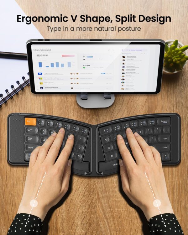 ProtoArc Ergonomic Foldable Keyboard Mouse, XKM03 Portable Folding Bluetooth Keyboard Mouse Combo for Business and Travel, Split Design, 3 Bluetooth, Rechargeable, for iPad, Tablet, iPhone, Laptop - Image 2
