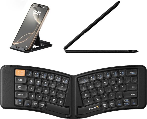 ProtoArc Ergonomic Foldable Keyboard, XK03 Split Folding Travel Bluetooth Keyboard, Ultra Slim, Portable for iPad, iPhone, Tablet, Laptop, PC