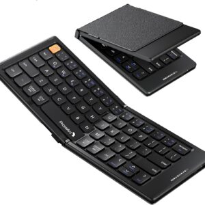 ProtoArc Foldable Compact Keyboard, XK04 Portable Bluetooth Keyboard with PU Leather Cover, Pocket-Sized Wireless Travel Keyboards for iPad, iPhone, Smartphone, Tablet and Laptop - Black