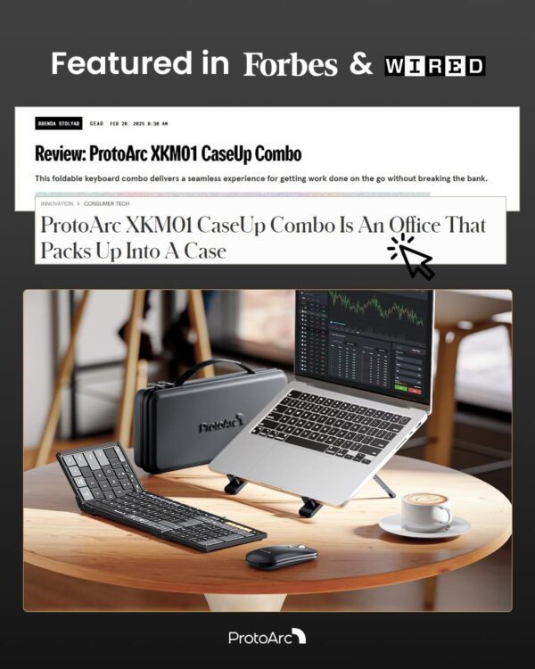 ProtoArc Foldable Keyboard Mouse Combo, XKM01 CaseUp Portable Bluetooth Keyboard and Mouse with Laptop Stand, a Mobile Work Solution for On-The-Go, Compatible with Laptop PC MacBook Windows Mac OS - Image 2