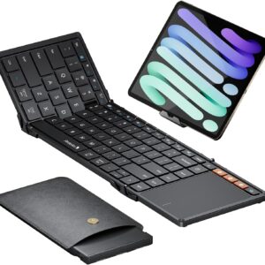 ProtoArc Foldable Keyboard with Touchpad, XK01 TP Folding Portable Keyboard, Full Size Keys, Large Trackpad Bluetooth Travel Keyboards for iPad Laptop PC Tablets -Black