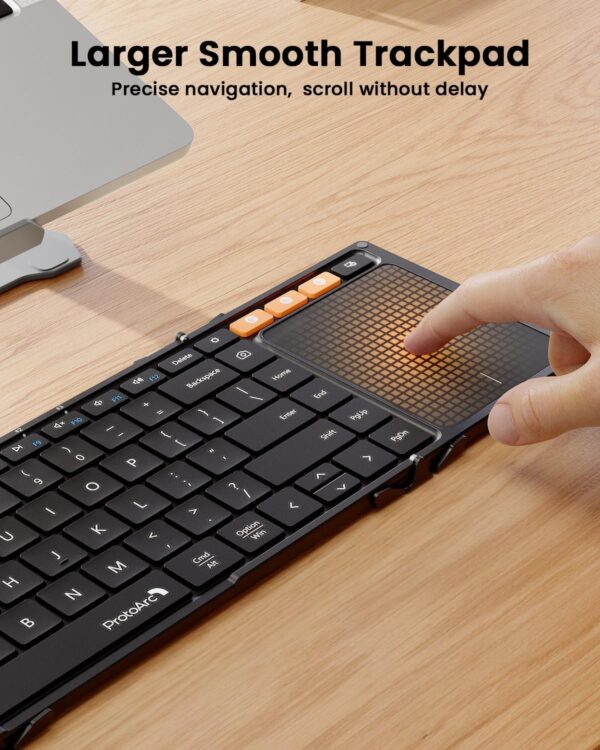 ProtoArc Foldable Keyboard with Touchpad, XK01 TP Folding Portable Keyboard, Full Size Keys, Large Trackpad Bluetooth Travel Keyboards for iPad Laptop PC Tablets -Black - Image 2