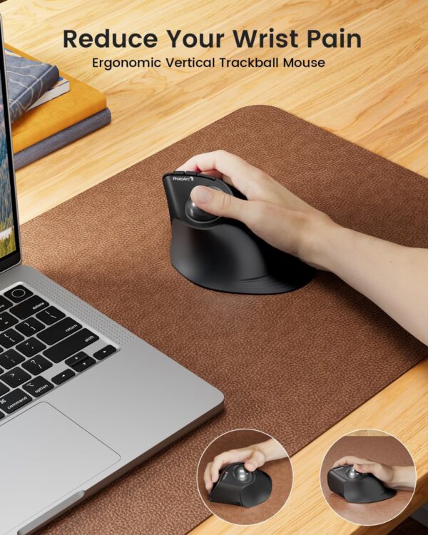 ProtoArc Vertical Wireless Trackball, EM05 NL Bluetooth Ergonomic Rollerball, Rechargeable Computer Laptop Thumb Mouse, 3 Device Connection, Compatible with iPad, Mac, Windows, PC - Gray - Image 2