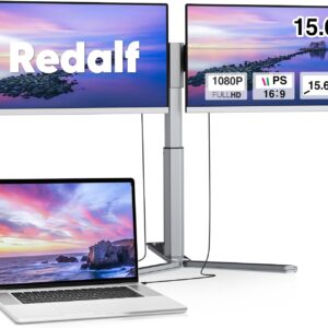Redalf 15.6" FHD Portable Triple Monitor for Laptop, IPS Ultra-Thin Zero Frame, Compatible with Mac, Windows, Chrome, Fits All Size Laptops