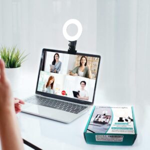 Ring Light Video Conference Lighting Kit 3200k-6500K Dimmable Led Clip on Computer Monitor Laptop Phone for Content Creator (YouTube/TikTok/Twitch) Makeup,Conference,Selfie,Video,Vlog (Black)