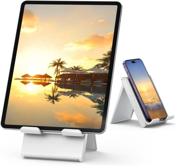 SAIJI Adjustable Tablet Stand Holder Portable Foldable Desktop Stand Dock Compatible for iPad, iPhone, Nintendo Switch, Samsung Galaxy and Kindle Fire Tablets – Gray