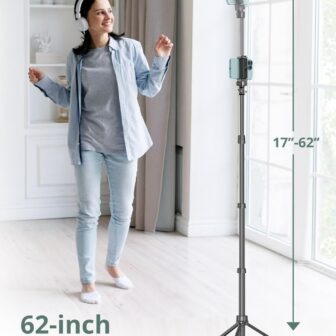 SENSYNE 62" Phone Tripod & Selfie Stick, Extendable Cell Phone Tripod Stand with Wireless Remote and Phone Holder, Compatible with iPhone Android Phone, Camera - Image 2
