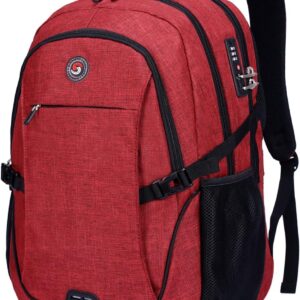 SHRRADOO Anti Theft Laptop Backpack Travel Backpacks with usb Charging Port for Women Men College Backpack Computer Bag Fits 17 Inch Laptop,Red