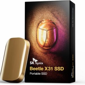 SK hynix Beetle X31 1TB Portable SSD with DRAM, up to 1050MB/s, USB 3.2 Gen2, External Hard Drive Compatible with PC, Mac, Laptop, PS5 (Champagne Gold)